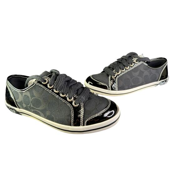 NEW Coach Brodi Black Signature Logo C Tie Up Sneakers Size 8B - Picture 1 of 13